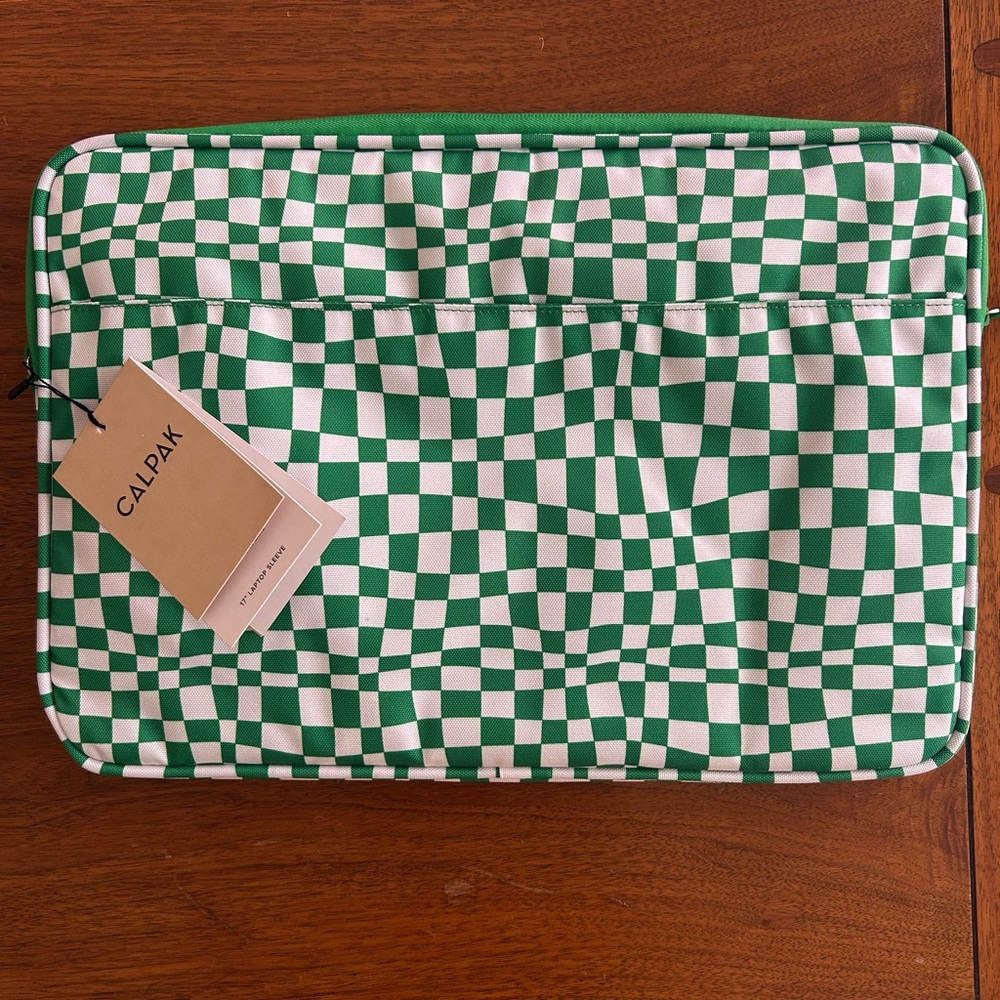 Calpak Checkered Green and White 17-inch Laptop Sleeve